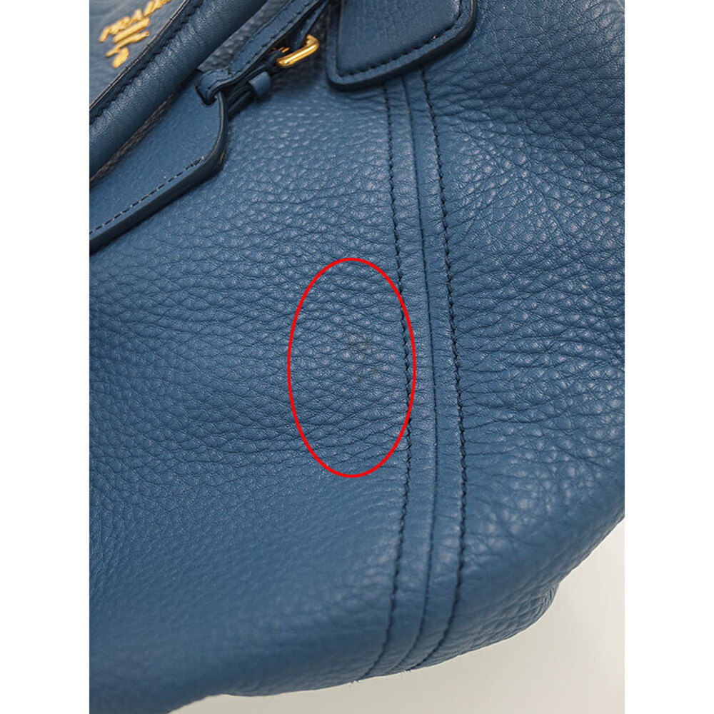 Prada Daino Vitello Shoulder pebbled bag Tote blue 2way Bag leather - Picture 9 of 9